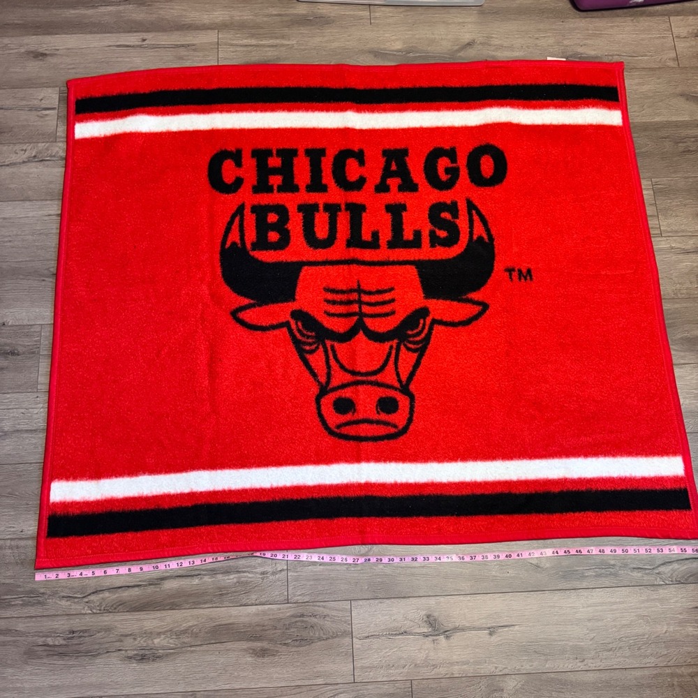 Vtg 90s Chicago Bulls Biederlack of Americas Fleece Throw Blanket Red Black
